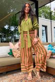 Bloc Stripe Wide Leg Pant Olive & Soft Terracotta